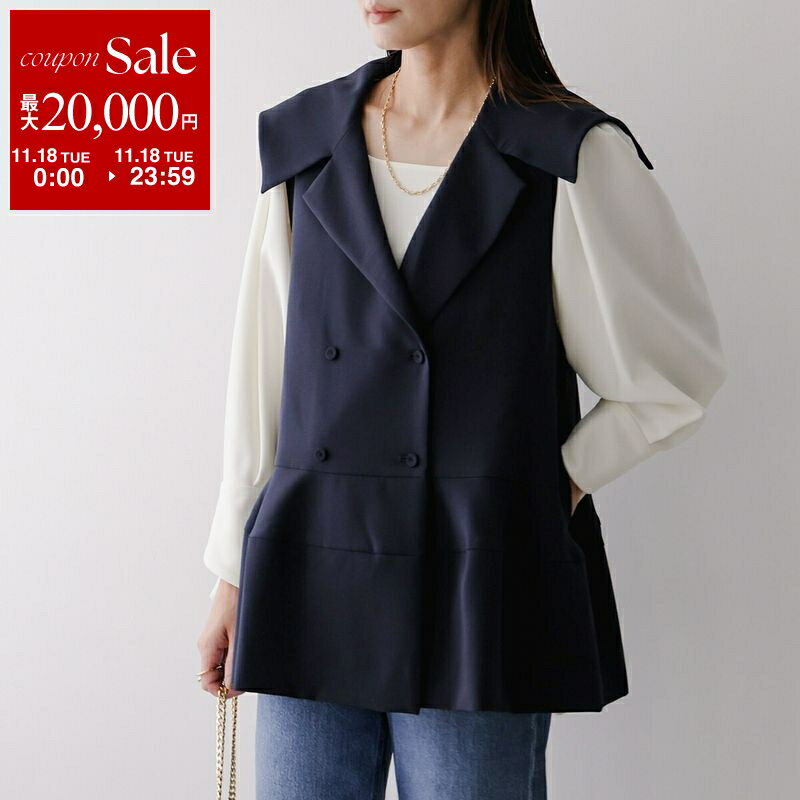 【11/18限定・最大2万円OFFクーポン配布中】SONO ソーノ ベスト S254JV039 レディース ジレ ビーグルカラー チュニック ノースリーブ 58/NAVY