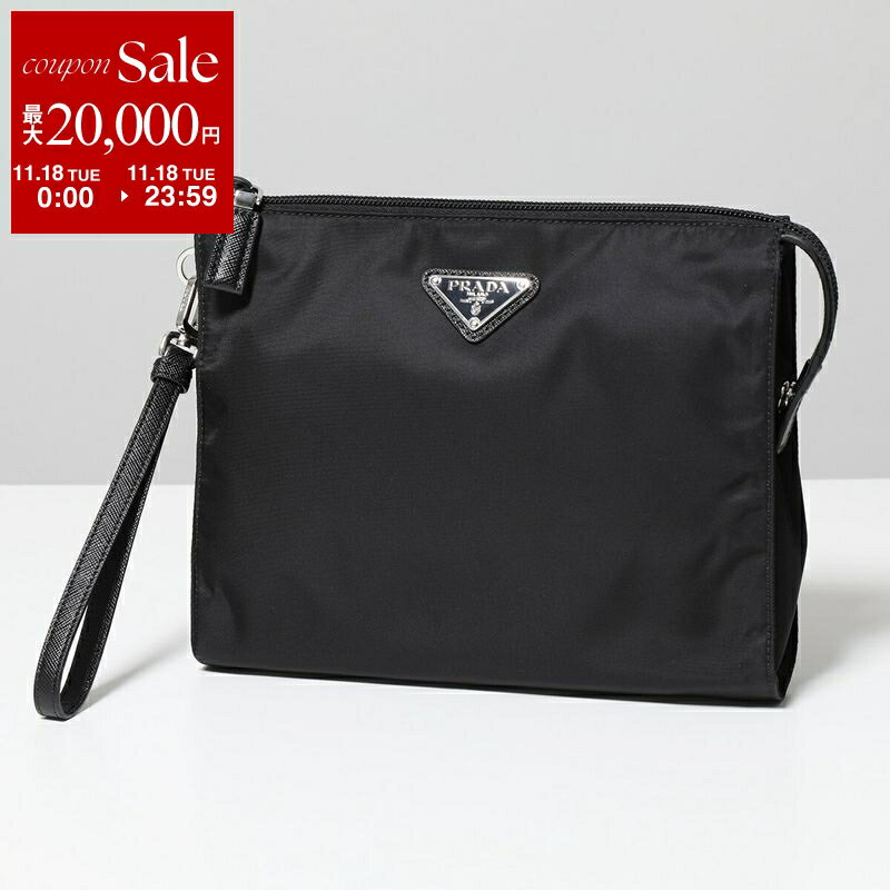 【11/18限定・最大2万円OFFクーポン配布中】PRADA プラダ クラッチバッグ 2NE789 2DMH メンズ ReNylon リナイロン ネセセール サフィアーノレザー トライアングルロゴ リストレット付き 鞄 F0002/NERO
