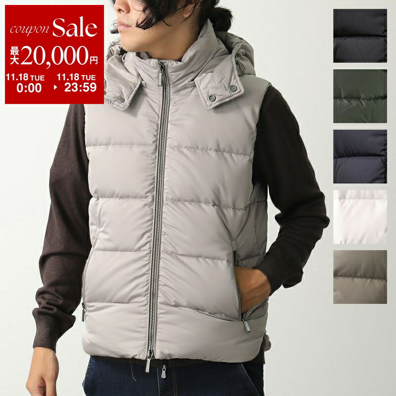 【11/18限定・最大2万円OFFクーポン配布中】MOORER ムーレー ダウンベスト FIRE WK メンズ ナイロン ジップアップ ロゴ ショート丈 フード付き 撥水 カラー6色