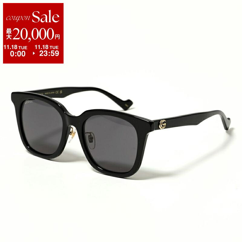 【11/18限定・最大2万円OFFクーポン配布中】GUCCI グッチ サングラス GG1000SK レディース メガネ スクエア型 GGロゴ メタルロゴ めがね 眼鏡 セルフレーム クリングスタイプ アイウェア 001/BLACK-BLACK-GREY