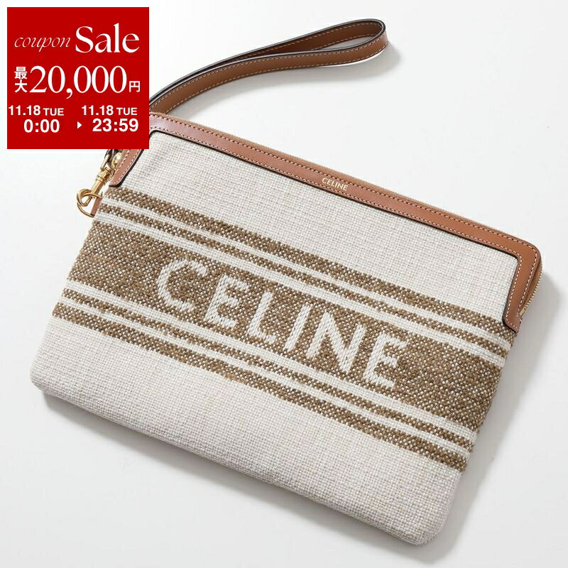 【11/18限定・最大2万円OFFクーポン配布中】CELINE セリーヌ クラッチバッグ 10J502FAI.18TN レディース スモール ポーチ ストラップ付き ジャガードロゴ ストライプ 鞄 Tobacco/Tan
