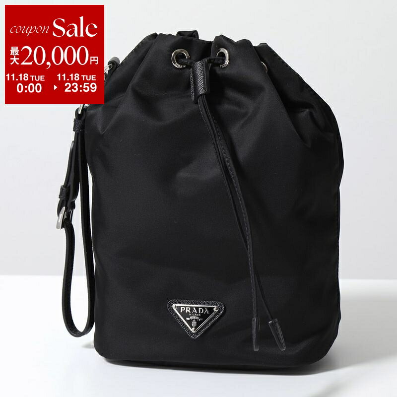 【11/18限定・最大2万円OFFクーポン配布中】PRADA プラダ ポーチ 1NS369 R067 レディース Re-Nylon リナイロン リストレット付き トライアングルロゴ ドローストリング クラッチバッグ 鞄 F0002/NERO