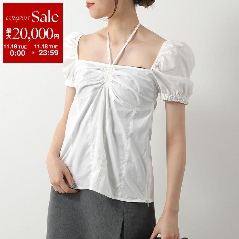 OperaSPORT オペラスポーツ ブラウス CHLOE TOP S24ED17 レディース 半袖 コットン アイコンロゴ刺繍 スクエアネック WHITE