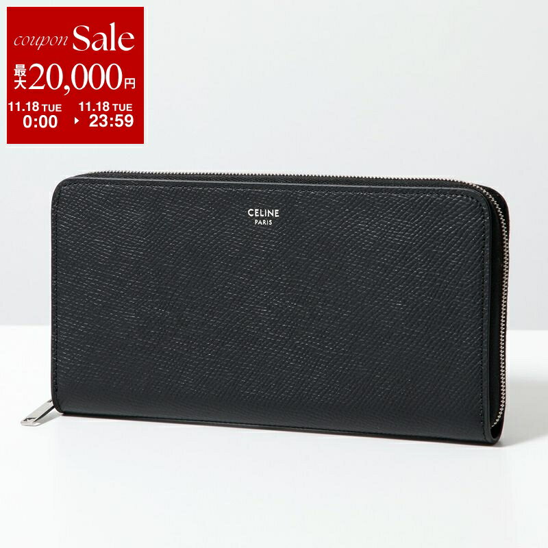 【11/18限定・最大2万円OFFクーポン配布中】CELINE セリーヌ ラウンドファスナー長財布 Large Zipped Wallet 10B553BEL.38SI メンズ レザー 箔押しロゴ Black
