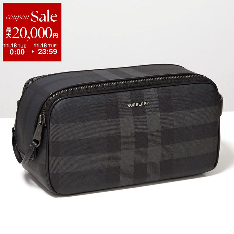 【11/18限定・最大2万円OFFクーポン配布中】BURBERRY バーバリー セカンドバッグ DOUBLE ZIP WASHBAG 8071854 メンズ チェック トラベルポーチ ハンドル付き ロゴメタル 鞄 A1208/CHARCOAL