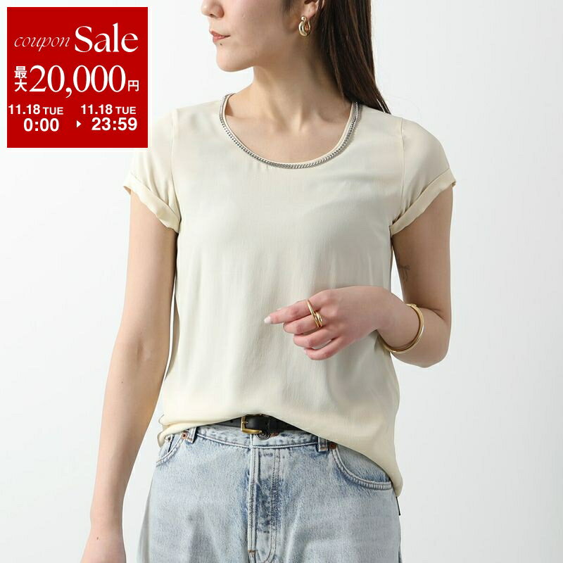 N°21 ヌメロヴェントゥーノ ブラウス G141 5111 レディース 半袖 クルーネック チェーン シフォン シャツ カットソー Tシャツ シルクブレンド 1213