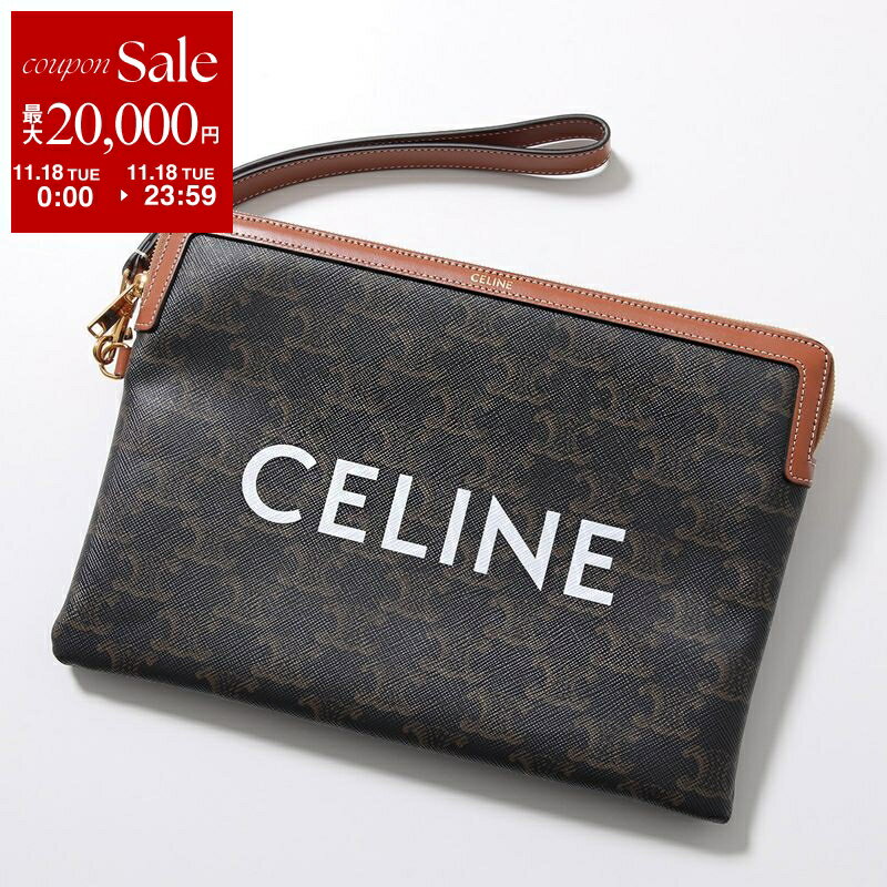 【11/18限定・最大2万円OFFクーポン配布中】CELINE セリーヌ クラッチバッグ 10J502FES.04LU 10J502BZQ.04LU メンズ スモールポーチ トリオンフ レザー キャンバス ストラップ付 ロゴ プリント 鞄 Tan