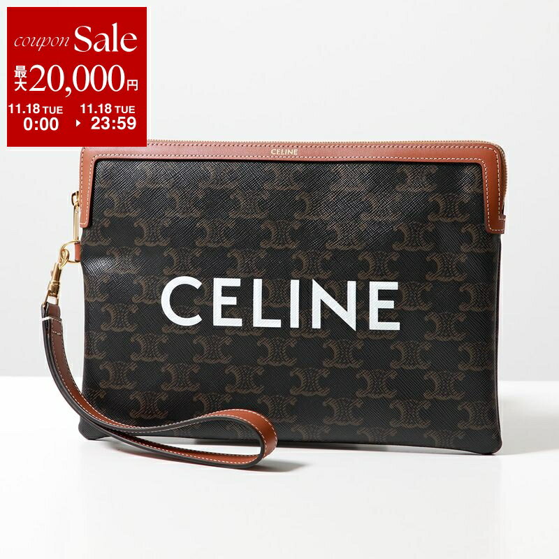 【11/18限定・最大2万円OFFクーポン配布中】CELINE セリーヌ クラッチバッグ 10J502FES.04LU 10J502BZQ.04LU レディース スモールポーチ トリオンフ レザー キャンバス ストラップ付 ロゴ プリント 鞄 Tan