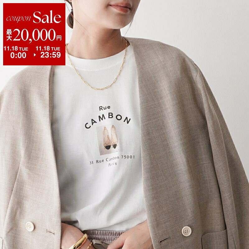 【11/18限定・最大2万円OFFクーポン配布中】ANGE IN DISGUISE アンジインディスガイズ Tシャツ Rue CAMBON レディース 半袖 カットソー コットン クルーネック パンプス ホワイト