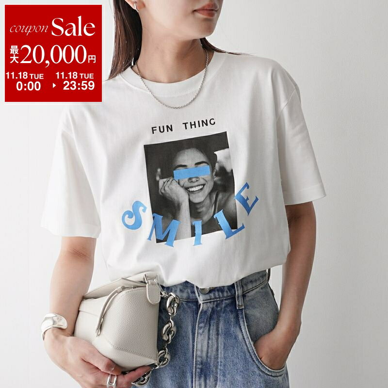 【11/18限定・最大2万円OFFクーポン配布中】ANGE IN DISGUISE アンジインディスガイズ Tシャツ FUN THING レディース 半袖 カットソー コットン クルーネック フォトプリント ホワイト