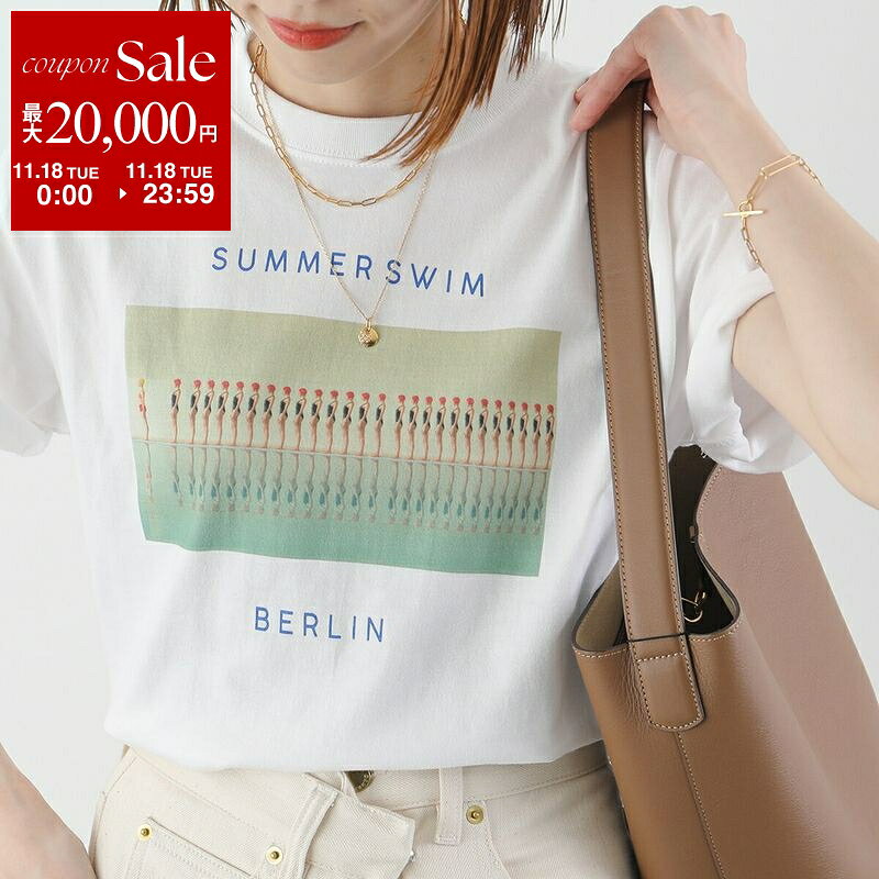 【11/18限定・最大2万円OFFクーポン配布中】ANGE IN DISGUISE アンジインディスガイズ Tシャツ SUMMER SWIM レディース 半袖 カットソー コットン クルーネック フォトプリント ホワイト