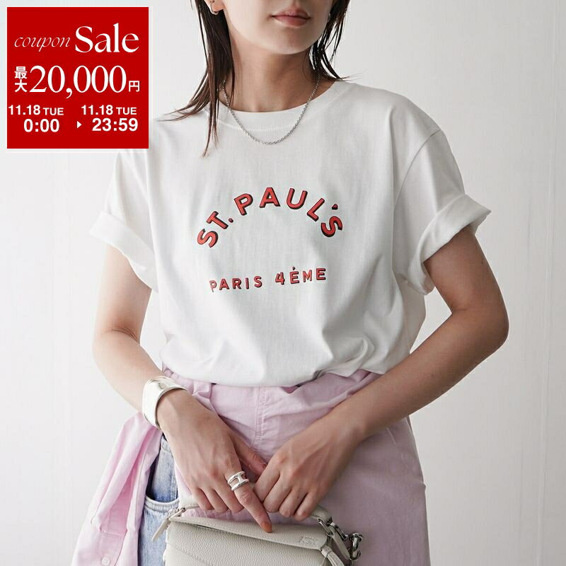 【11/18限定・最大2万円OFFクーポン配布中】ANGE IN DISGUISE アンジインディスガイズ Tシャツ ST. PAUL'S レディース 半袖 カットソー コットン クルーネック ホワイト