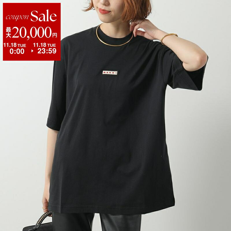 【11/18限定・最大2万円OFFクーポン配布中】MARNI マルニ Tシャツ HUMU0223X6 UTCZ57 レディース オーガニックコットン クルーネック カットソー ちびロゴT ワンポイント 五分袖 00N99/BLACK HUMU0223X6UTCZ5700N99