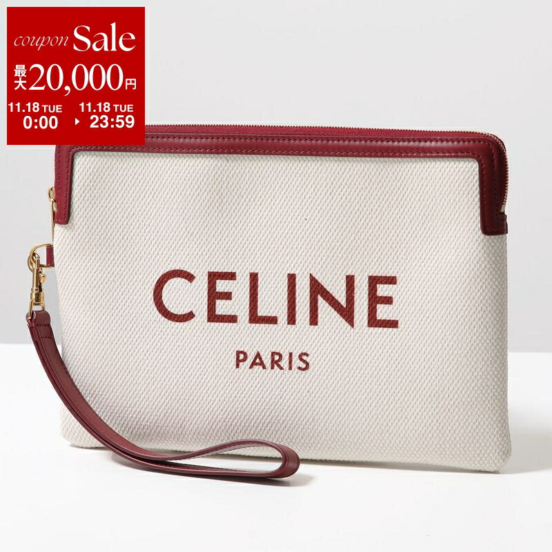 【11/18限定・最大2万円OFFクーポン配布中】CELINE セリーヌ クラッチバッグ Small Pouch with strap 10J502ECW.02IN レディース キャンバス リストレット付き ロゴ 鞄 NaturalCarmin
