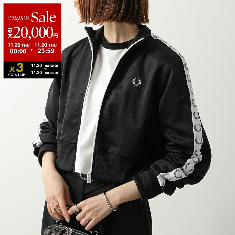 【11/20限定・最大2万円OFFクーポン配布中】FRED PERRY フレッドペリー トラックジャケット Cropped Taped Track Jacket J4133 レディース ロゴ ローレルリース 刺繍 ブルゾン クロップド丈 102/BLACK【dc_kikaku】