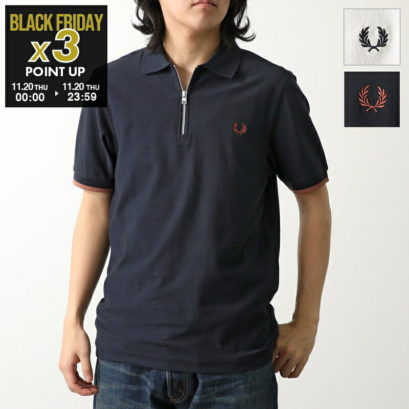 FRED PERRY フレッドペリー ポロシャツ CREPE PIQUE ZIP NECK SHIRT M9886 メンズ 半袖 ハーフジップ コットン ロゴ ローレルリース刺繍 カラー2色