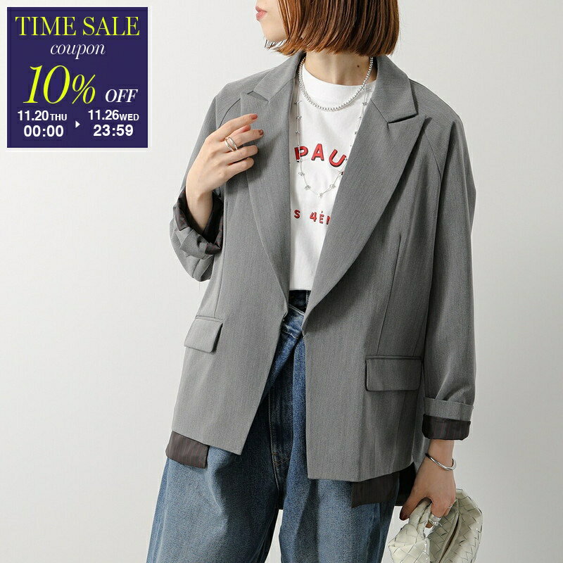 【ブラックフライデー・11/26-23:59迄10％OFFクーポン】TEVALT ヴァレット テーラードジャケット 605544 レディース 配色ストライプ ポイントアシメヘム 79 【cp_ten】