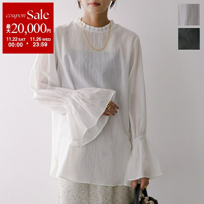 【ブラックフライデー・11/22～26限定・最大2万円OFFクーポン】anana アナナ ブラウス a59-024 レディース キャンディースリーブ フリル シアー 長袖 カラー2色【dc_kikaku】