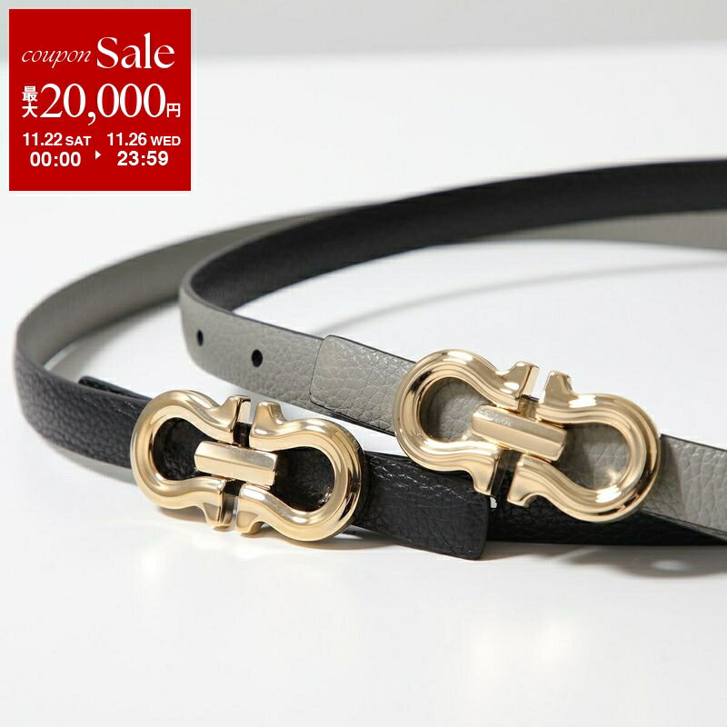【ブラックフライデー・11/22~26限定・最大2万円OFFクーポン】FERRAGAMO フェラガモ ナローベルト 230330 レディース リバーシブル レザー ガンチーニ 003/ASH-GREY/NERO【dc_kikaku】