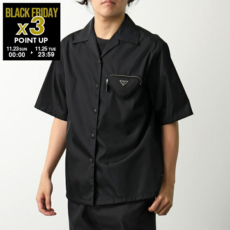 PRADA プラダ シャツ 24X702 1WQ8 メンズ Re-Nylon リナイロン 半袖 ポーチ付き トライアングルロゴ ブラウス F0002/NERO