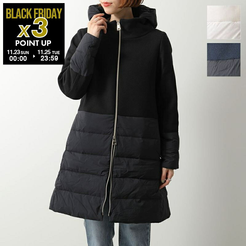 HERNO ヘルノ ダウンコート PI002118D 33344 レディース ウール切替 セミロング フード付 カラー3色のサムネイル