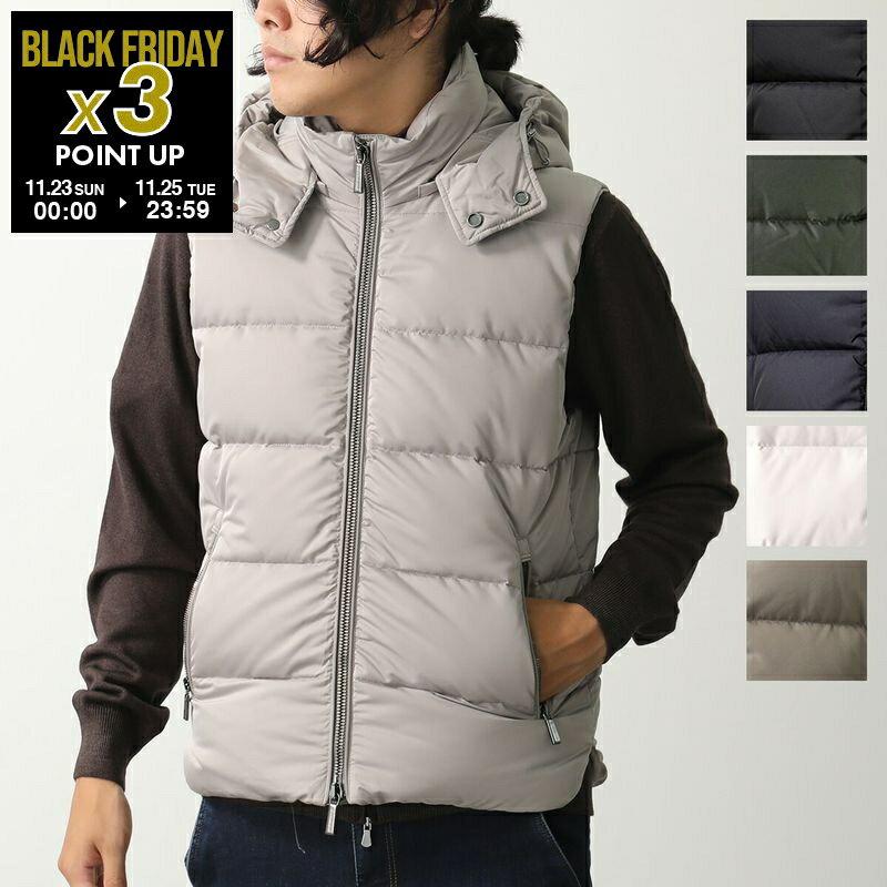 MOORER ムーレー ダウンベスト FIRE WK メンズ ナイロン ジップアップ ロゴ ショート丈 フード付き 撥水 カラー6色のサムネイル