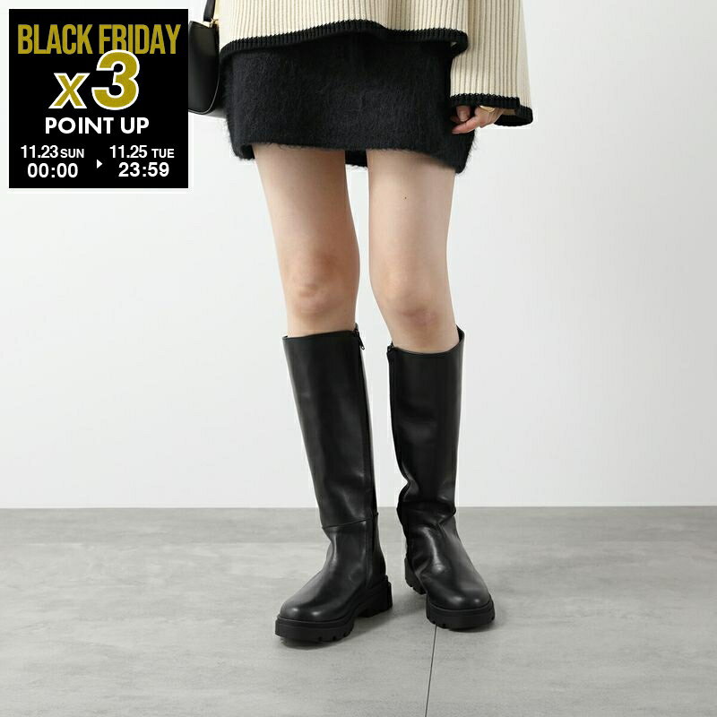 FABIO RUSCONI ファビオルスコーニ ロングブーツ FU5888 VITELLO レディース レザー ローヒール チャンキーヒール シューズ 靴 NERO