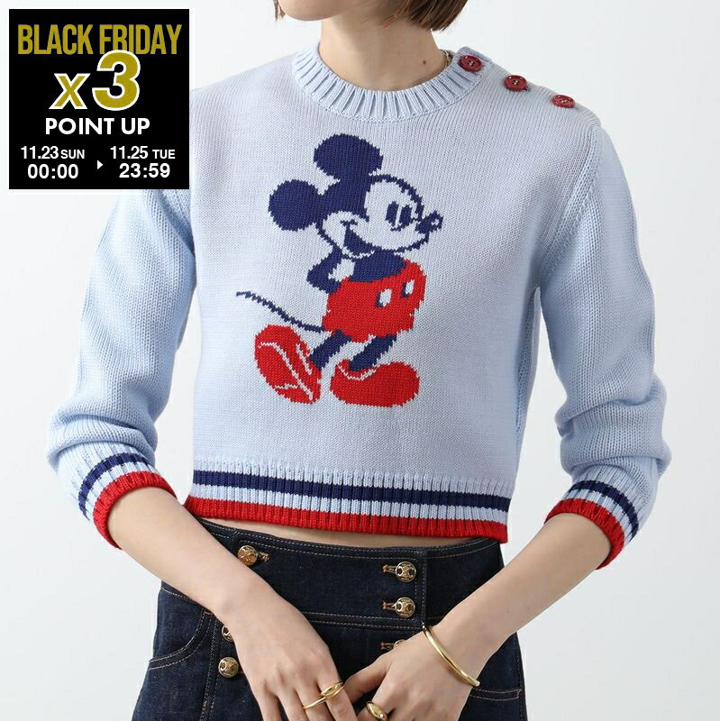 MIUMIU ミュウミュウ セーター MML470 1Y5R レディース ウール ニット 長袖 ミッキー コラボ クルーネック クロップド丈 ロゴ刺繍 F0M1...