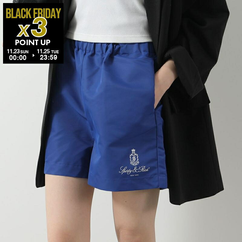 SPORTY＆RICH スポーティアンドリッチ ショートパンツ SRB1SP702 レディース ショーツ ナイロン ハーフパンツ ロゴ BL