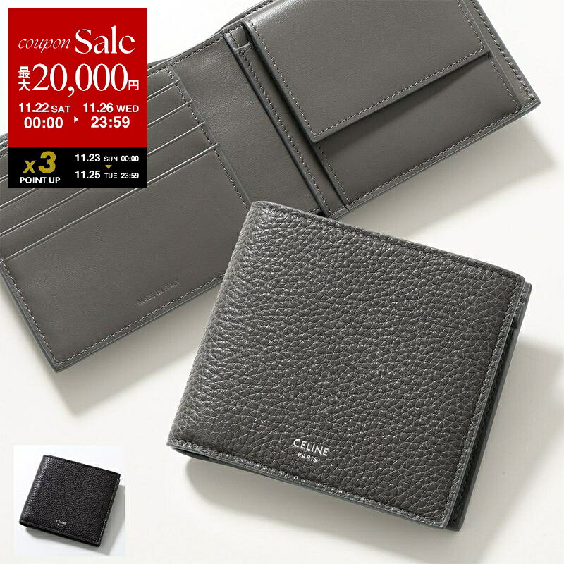 【ブラックフライデー・11/22～26限定・最大2万円OFFクーポン】CELINE セリーヌ 二つ折り財布 Bi-fold Wallet with Coin バイフォールドウォレット 10C873GTZ.10DC 10C873GTZ.19ES メンズ レザー ロゴ 小銭入れあり カラー2色【dc_kikaku】