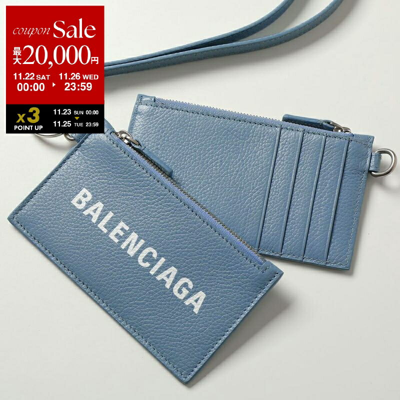 【ブラックフライデー・11/22～26限定・最大2万円OFFクーポン】BALENCIAGA バレンシアガ コイン&カードケース 594548 1IZI3 レディース メンズ レザー ロゴ フラグメントケース ネックポーチ ネックストラップ付き 4791/BLUEGREY-LWHITE【dc_kikaku】のサムネイル
