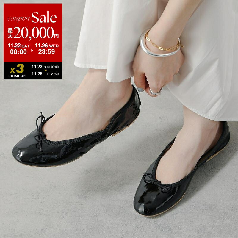 【ブラックフライデー・11/22～26限定・最大2万円OFFクーポン】PORSELLI ポルセリ バレエシューズ BALLERINE 95 PATENT レディース フラット パンプス リボン ラウンドトゥ パテント レザー 靴 NERO【dc_kikaku】