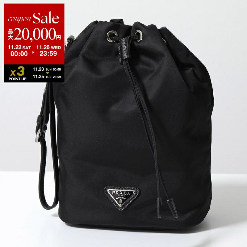 【ブラックフライデー・11/22～26限定・最大2万円OFFクーポン】PRADA プラダ ポーチ 1NS369 R067 レディース Re-Nylon リナイロン リストレット付き トライアングルロゴ ドローストリング クラッチバッグ 鞄 F0002/NERO【dc_kikaku】