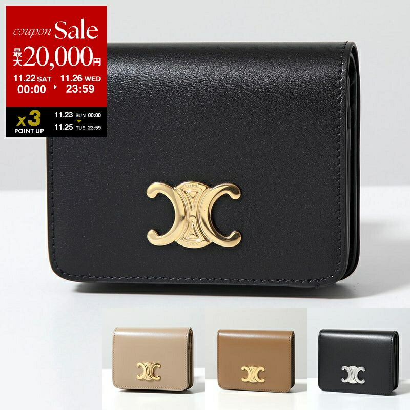 【ブラックフライデー・11/22～26限定・最大2万円OFFクーポン】CELINE セリーヌ 二つ折り財布 TRIOMPHE COMPACT WALLET トリオンフ 10K623DPV.38NO 10K623DPV.18BU 10K623DPV.38DI 10K623DPV.03CP レディース レザー ミニ財布 ロゴメタル カラー4色【dc_kikaku】