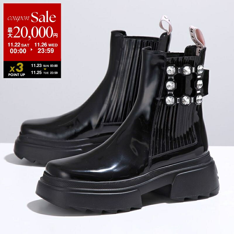 【ブラックフライデー・11/22～26限定・最大2万円OFFクーポン】ROGER VIVIER ロジェヴィヴィエ ショートブーツ WALLAVIV ワラ ヴィヴ RVW710358001UJ レディース パテントレザー ストラスバックル チェルシーブーツ ロゴ 靴 B999/NERO【dc_kikaku】