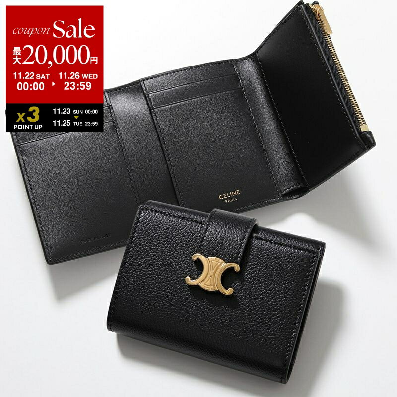 【ブラックフライデー・11/22～26限定・最大2万円OFFクーポン】CELINE セリーヌ 三つ折り財布 Fine Strap Wallet ファイン ストラップ ウォレット 10M963GHH.04LU 10M963GHH.38NO レディース トリオンフ レザー ミニ財布 カラー2色【dc_kikaku】