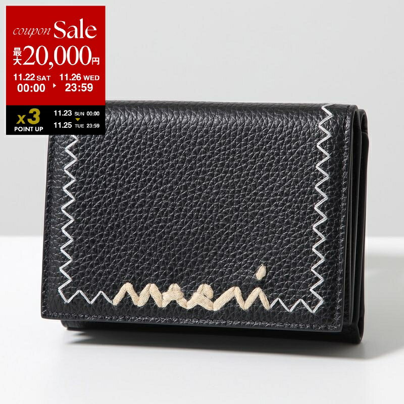 【ブラックフライデー・11/22～26限定・最大2万円OFFクーポン】MARNI マルニ 三つ折り財布 PFMO0105U1 P6533 レディース レザー ミニ財布 ロゴ 刺繍 小銭入れあり 00N99 PFMO0105U1P653300N99【dc_kikaku】のサムネイル