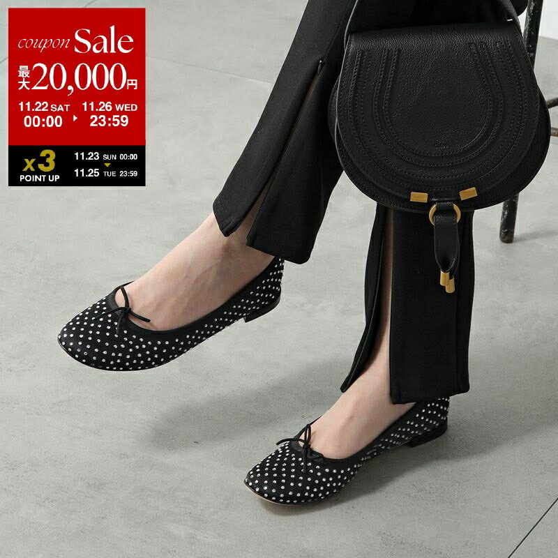 【ブラックフライデー・11/22～26限定・最大2万円OFFクーポン】repetto レペット バレエシューズ V374SATST レディース クリスタル ビジュー フラットパンプス リボン ラウンドトゥ 靴 410/Noir 【New Size】【dc_kikaku】