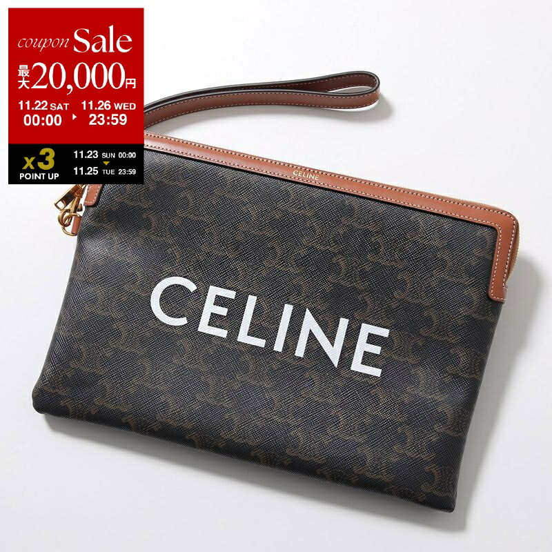 【ブラックフライデー・11/22～26限定・最大2万円OFFクーポン】CELINE セリーヌ クラッチバッグ 10J502FES.04LU 10J502BZQ.04LU メンズ スモールポーチ トリオンフ レザー キャンバス ストラップ付 ロゴ プリント 鞄 Tan【dc_kikaku】