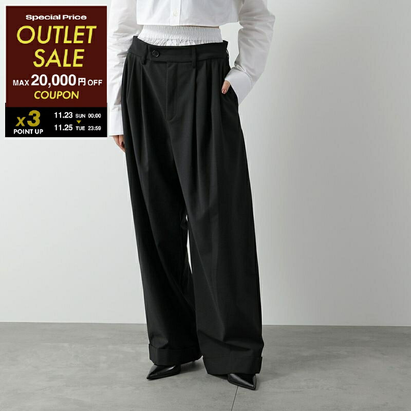 【ブラックフライデー・11/26-23:59迄5,000円OFFクーポン】MEIMEIJ メイメイジェイ ダブルウエスト スラックス M4IH07 レディース ウール混 ワイド タックパンツ レイヤード 10791【outlet】