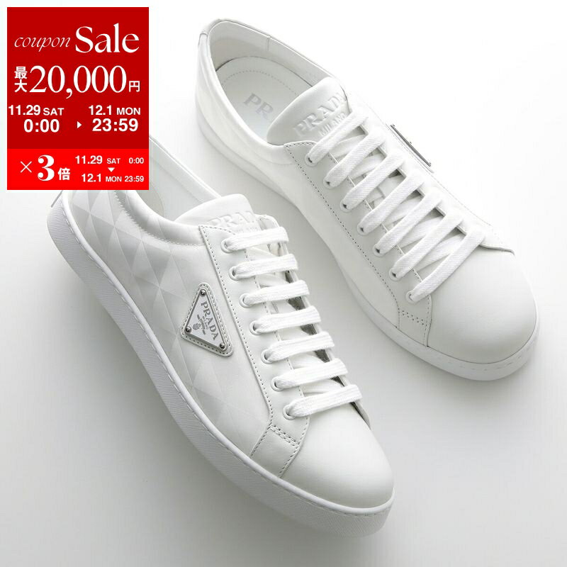 【最大2万円OFFクーポン対象・11/29～12/1限定】PRADA プラダ スニーカー 2EE376 3LNW メンズ レザー ナイロン レースアップ ローカット トライアングルロゴ 靴 F0009/BIANCOのサムネイル