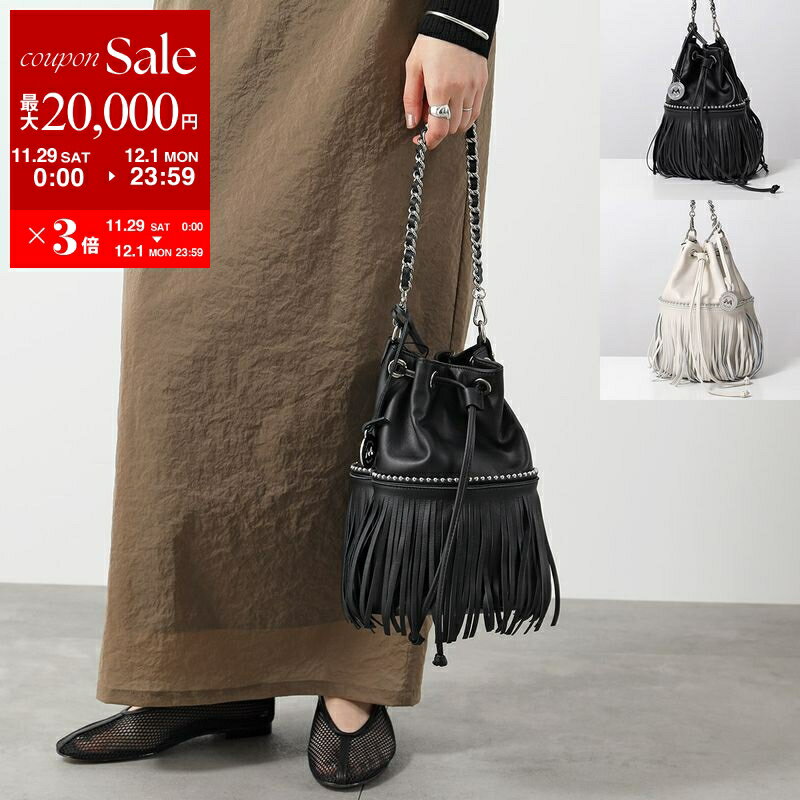【最大2万円OFFクーポン対象・11/29～12/1限定】MARCO MASI マルコマージ ハンドバッグ 3595 V-B-F.C レディース フリンジ レザー スタッズ チェーン 巾着 鞄 カラー2色