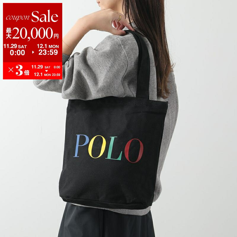 【最大2万円OFFクーポン対象・11/29～12/1限定】Polo Ralph Lauren ポロラルフローレン トートバッグ 9AR020 レディース ロゴ コットンキャンバス 鞄 G9O/POLO-BLACK