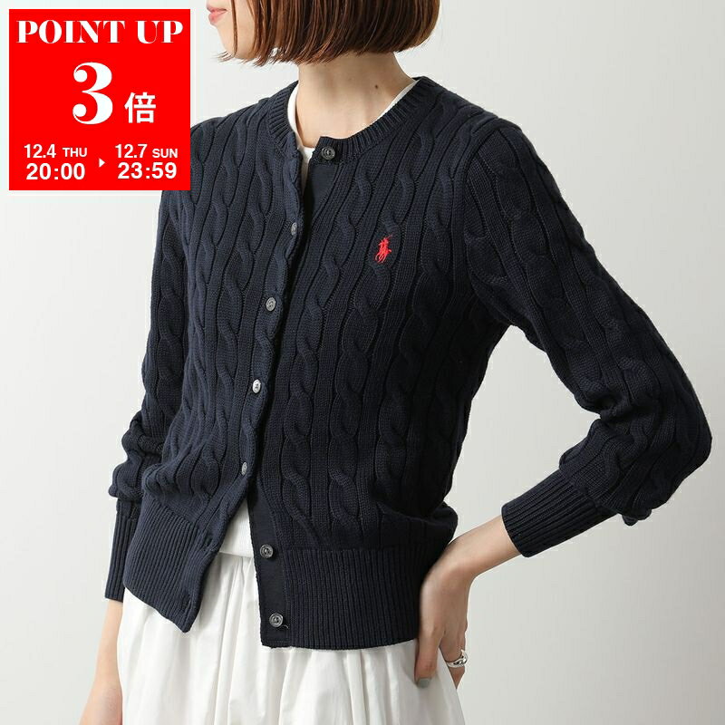 Polo Ralph Lauren ポロラルフローレン カーディガン 211971868 レディース コットン ケーブル ニット 長袖 クルーネック ポニー刺繍 008/BLUE