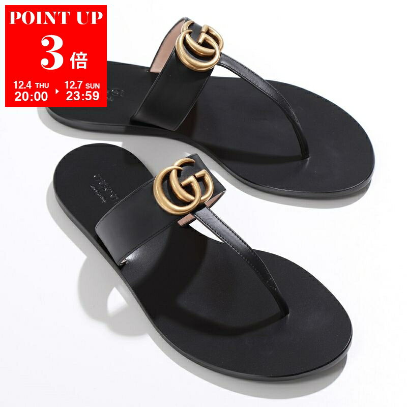GUCCI グッチ トングサンダル 497444 A3N00 レディース レザー ダブルG フラット GGロゴメタル シューズ 靴 1000