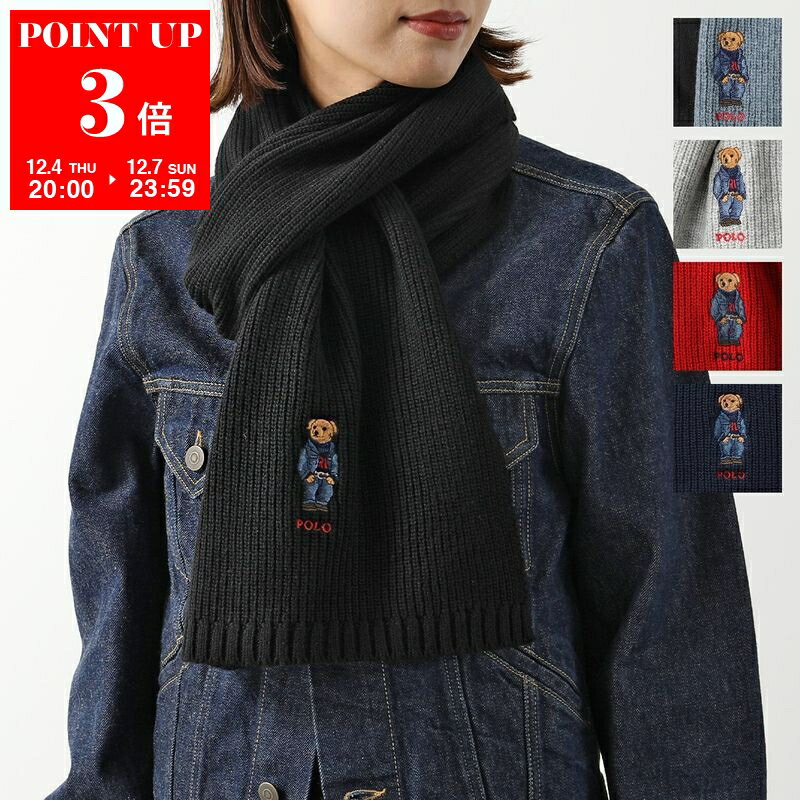 Polo Ralph Lauren ポロ ラルフローレン マフラー PC1269 レディース ポロベア ロゴ 刺繍 リブ編み ウールブレンド カラー5色