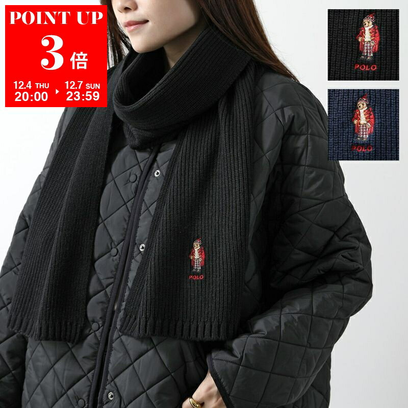 Polo Ralph Lauren ポロラルフローレン マフラー PC1300 レディース テディベア ロゴ刺繍 リブ ウールブレンド ストール カラー2色