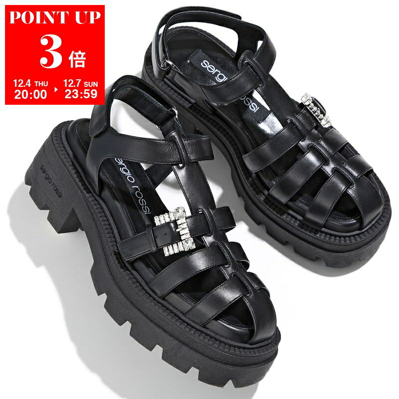 Sergio Rossi セルジオロッシ サンダル SR TWENTY BUCKLE 025 トゥエンティバックル B09940 MNAN07 レディース クリスタルバックル グルカ シューズ 厚底 靴 1000/NERO