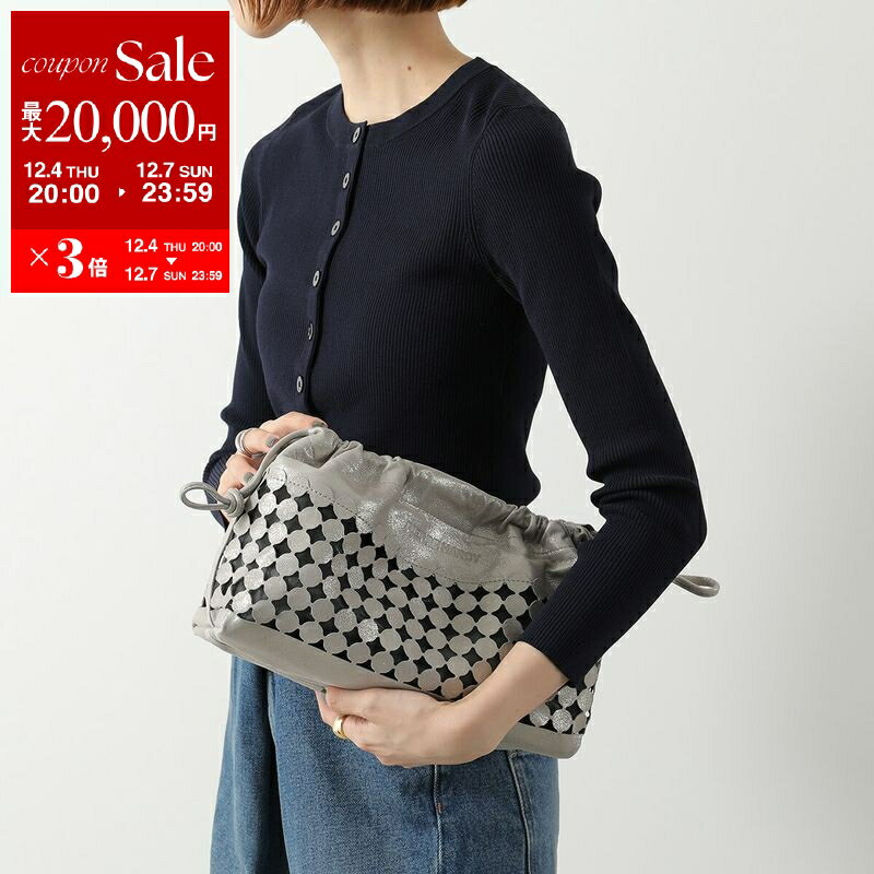 【最大2万円OFFクーポン対象・12/4-20時～】PIERRE HARDY ピエールアルディ クラッチバッグ TWIN BULLES ツイン ビュル VV09B レディース ショルダーバッグ 巾着 レザー クロスボディ 鞄 SILVER-BLACK