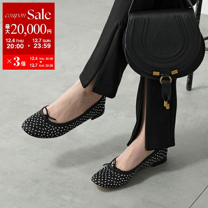 【最大2万円OFFクーポン対象・12/4-20時～】repetto レペット バレエシューズ V374SATST レディース クリスタル ビジュー フラットパンプス リボン ラウンドトゥ 靴 410/Noir 【New Size】【dc_kikaku】